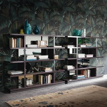Heritage open bookcase - with glass - dark velvet birch high gloss