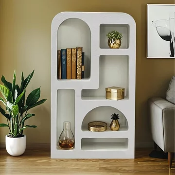 Geo white bookcase - tall - geometric design