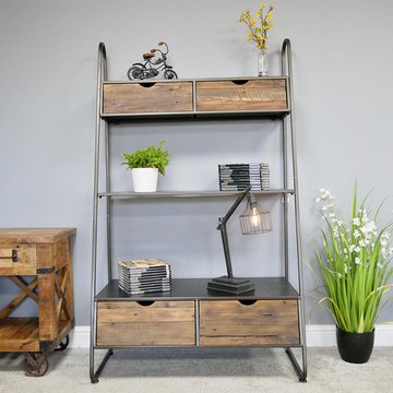 Shelving unit - fir wood and metal - 4 drawer