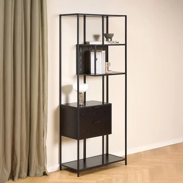 Seaford shelving unit - 2 drawer - tall - black melamine and metal