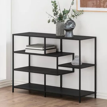 Seaford shelving unit - open - black melamine and metal