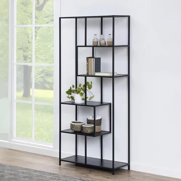 Seaford tall bookshelf - black melamine and metal