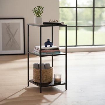 Seaford shelving unit - small open - clear glass and black metal