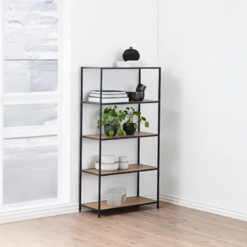 Seaford shelving unit - low open - oak and black metal