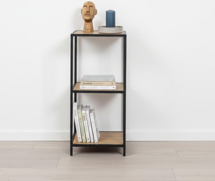 Seaford shelving unit - small open - oak and black metal