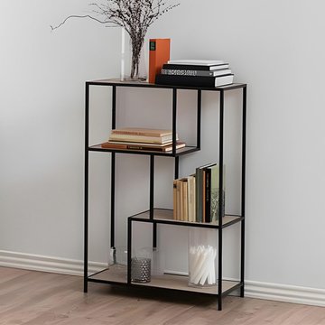 Seaford bookshelf - open - oak and black metal