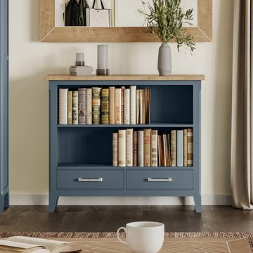 Signature blue bookcase - low