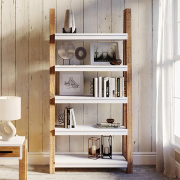 Trinity reclaimed wood & white bookcase - open