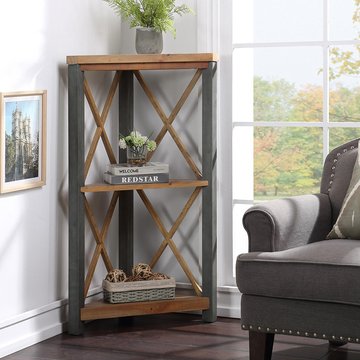 Urban elegance reclaimed wood corner bookcase - small