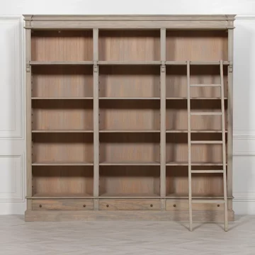 White cedar wood bookcase with ladder - large