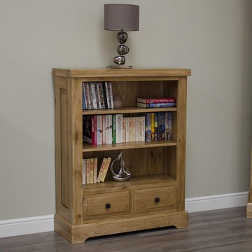 Deluxe bookcase - 2 drawer - small - oak