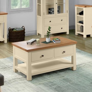 Lundy coffee table - 2 drawer - ivory painted