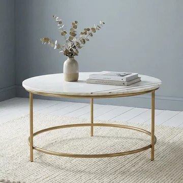 Buxton coffee table - round - white marble and gold