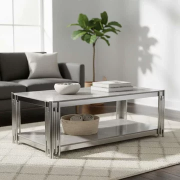 Belini coffee table grey sintered stone and chrome
