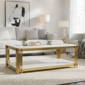 Belini coffee table white sintered stone and gold