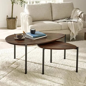 Lorette nest of 2 coffee tables - teardrop - walnut