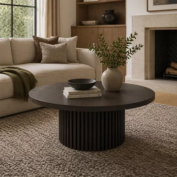 Timo coffee table - round - with slatted base - lacquered walnut - variation available