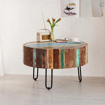 Coastal coffee table - round - with hairpin legs - reclaimed wood
