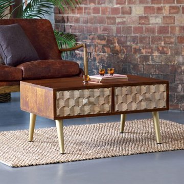 Edison coffee table - 2 drawer - geometric - mango wood