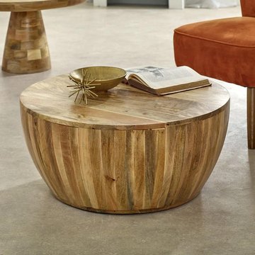 Surrey coffee table - round - drum base - solid mango wood