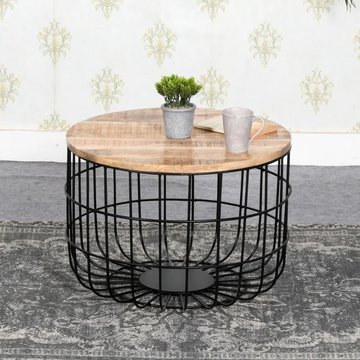 Surrey coffee table - round - removable top - solid mango wood