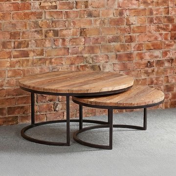 Coffee tables - set of 2 - round - 2 tier - reclaimed wood