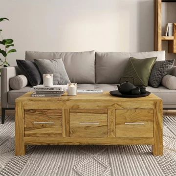 Cube coffee table - storage - light mango wood