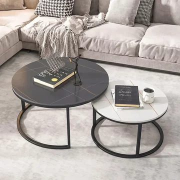 Ferrante coffee tables - set of 2 - round - white and black sintered stone