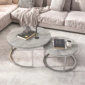 Hanson coffee tables - set of 2 - round - sintered stone and chrome