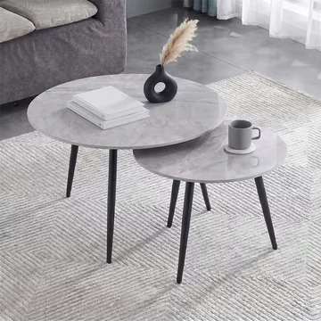Luna coffee tables - set of 2 - round - rebecca grey sintered stone