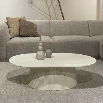 Patrice fluted coffee table - oval - large - off white - mango wood