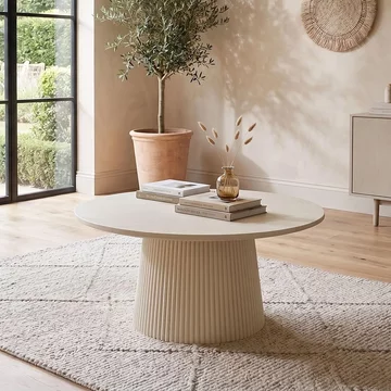 Patrice fluted coffee table - round - large - off white - mango wood