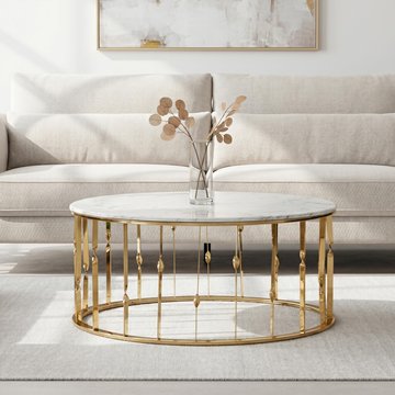 Arezzo coffee table - oval - white glass and gold metal