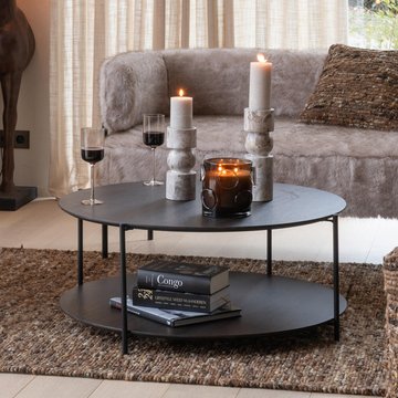 Coffee table - round - large - dark brown - metal