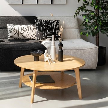 Coffee table - round - large - natural - bamboo wood