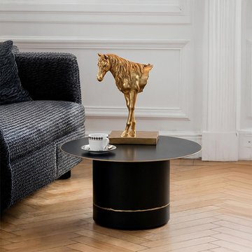 Coffee table - round - small - cyll base with golden border - black - metal