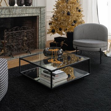 Coffee table - square - large - mirrored and black metal
