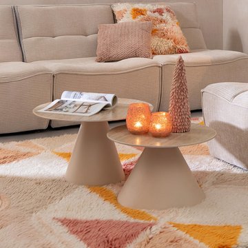 Coffee table - round - set of 2 - cone base - ecru and beige - metal