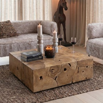 Puzzle coffee table - square - large - natural - teak wood