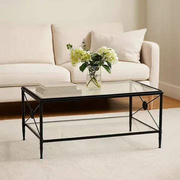 Axis coffee table - clear glass with black metal