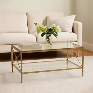 Axis coffee table - clear glass with gold metal