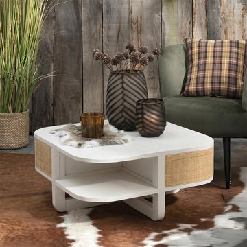 Molly exotic coffee table - storage - square - white and natural - rattan and wood