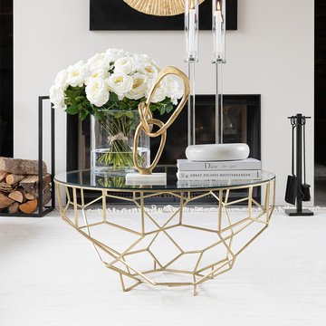 Moza coffee table - round - large - geometric design - gold - glass and metal