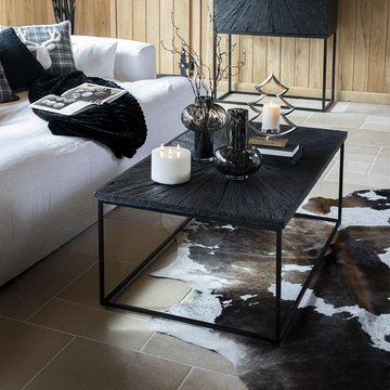 Shanil coffee table - sunburst design - large - black - wood and metal
