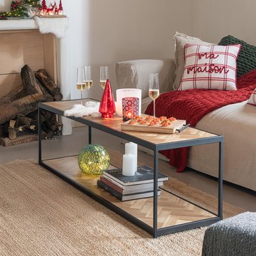 Zigzag coffee table - narrow - natural and black - wood and metal