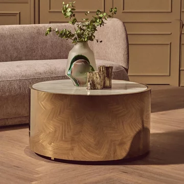 Carlox coffee table - round - white marble effect with gold metal