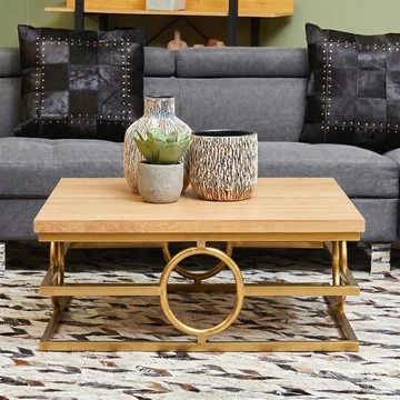 Jana coffee table - square - oak and gold metal