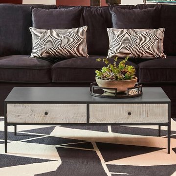 Luxor coffee table - black and grey pine wood - 2 drawer