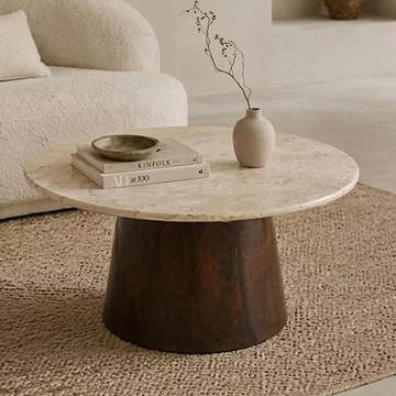 Brix bottecino coffee table - round - chestnut - ceramic and mango wood