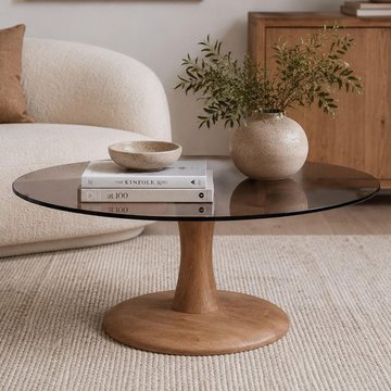 Brix faye coffee table - round - almond - glass and mango wood